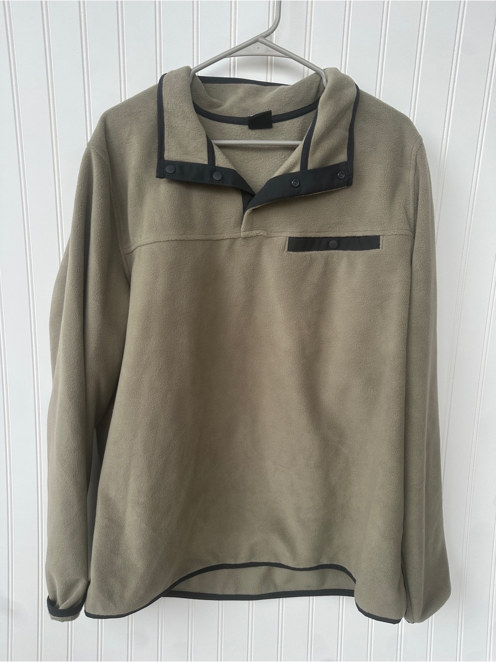 Olive Green Fleece Pullover with Black Trim
